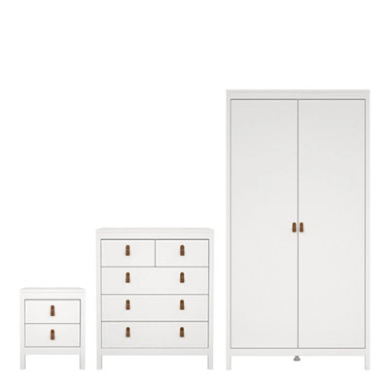 Image of Furniture To Go Barcelona 3 Piece Bundle, Bedside, Chest And 2 Door Wardrobe In White