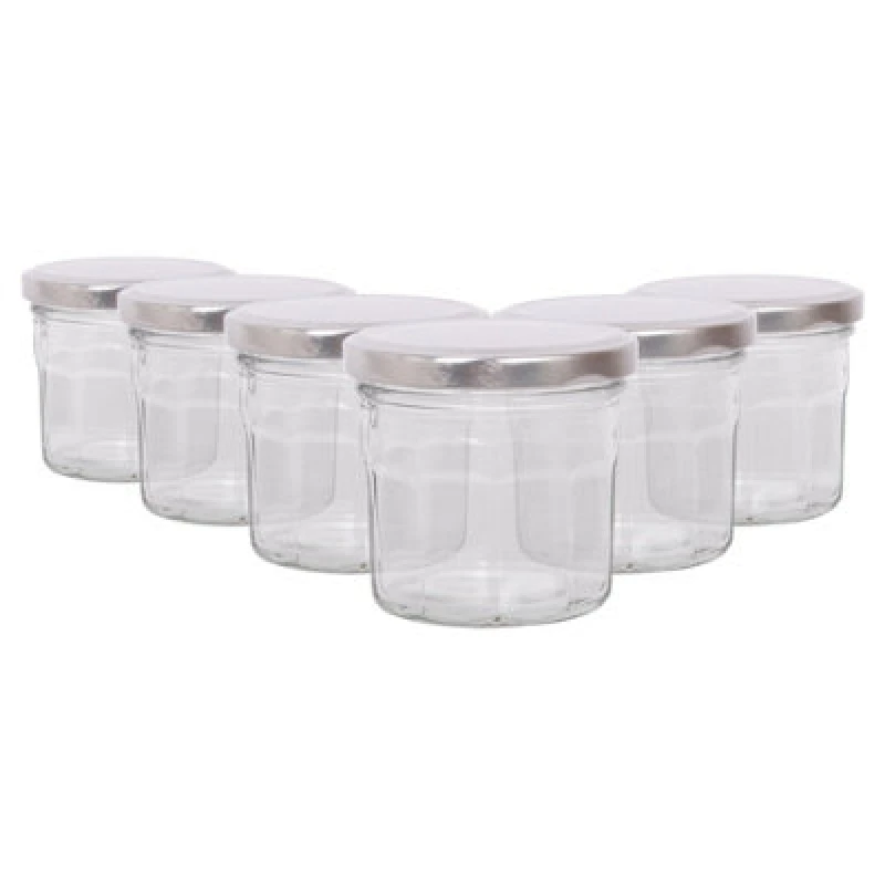 Image of Argon Tableware Glass Jam Jars With Silver Lids - 130ml - Pack Of 6
