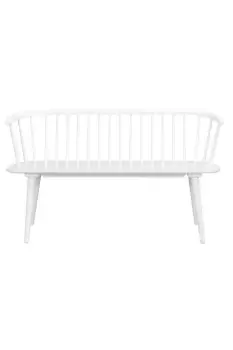 Image of Solid Wooden White Dining Bench With Spindled Back