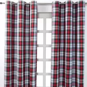 Image of Homescapes - homecapes Macduff Tartan Check Ready Made Eyelet Curtain Pair, 137 x 182cm Drop - Red