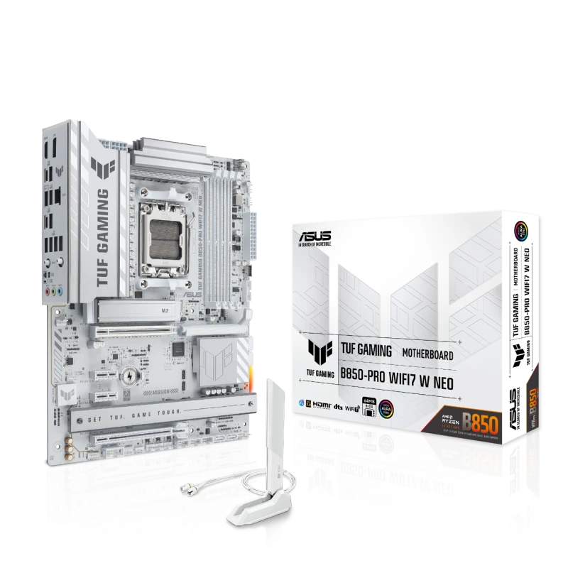 Image of ASUS TUF Gaming B850-PRO WiFi 7 Motherboard - AMD AM5, PCIe 5.0, DDR5, Military-Grade Components, 2.5Gb LAN - White - 90MB1NW0-M0EAY0
