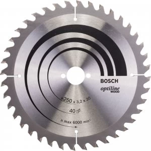 Image of Bosch Optiline Wood Cutting Saw Blade 250mm 40T 30mm