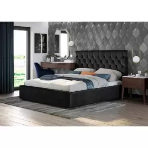 Image of Rosiana Upholstered Beds - Plush Velvet, King Size Frame, Black - Black