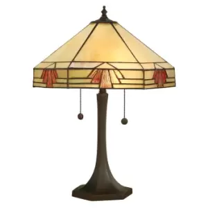 Image of Nevada 2 Light Medium Table Lamp Dark Bronze, Tiffany Glass, E27