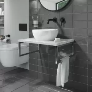 Image of 600mm Marble Effect Countertop Basin Shelf with Round Basin - Lund