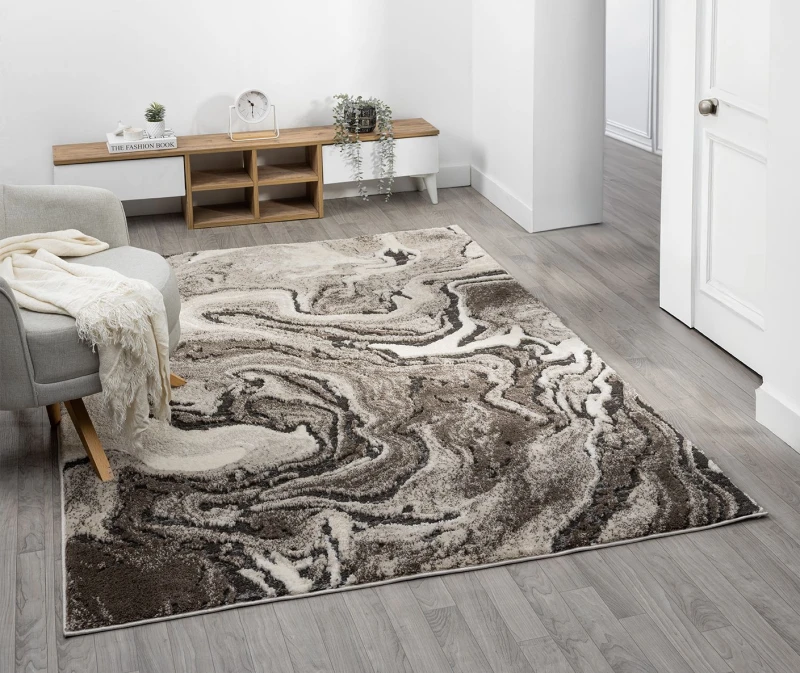 Image of Eleanor Modern Embossed Contemporary Living Room Area Rug - Marble Design,mocha,200 X 290 Cm