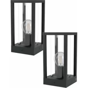 Image of Loops - 2 pack IP44 Outdoor Bollard Light Black Cast Aluminium Box 40W E27 Lamp Post