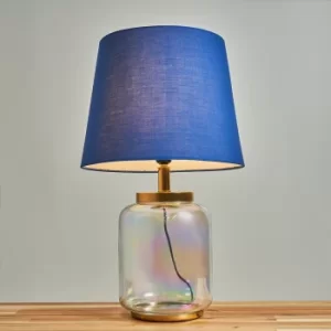 Image of Adria Clear Glass Table Lamp with Large Navy Blue Aspen Shade