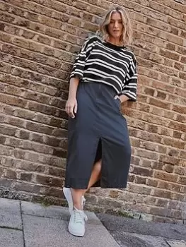 Image of Yours Boxy Tee Feeder Double Stripe. Mono, Black, Size 18, Women