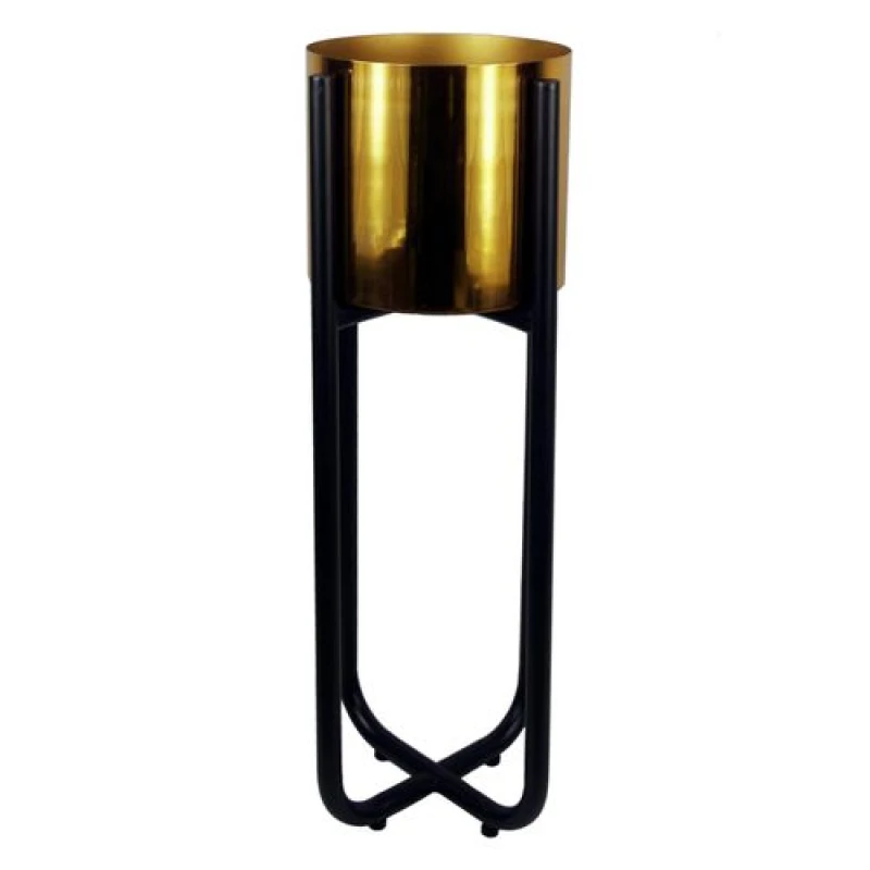 Image of N/A Tall Black Stand with Gold Metal Planter 62cm x 18cm