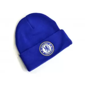 Image of Chelsea FC Knitted Crest Turn Up Hat (One Size) (Royal Blue)
