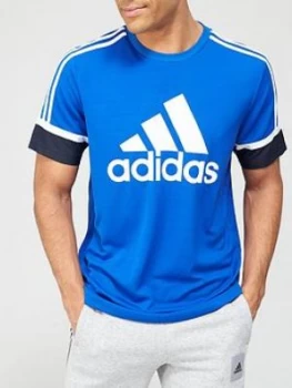 Image of Adidas Colourblock Polyester T-Shirt - Blue
