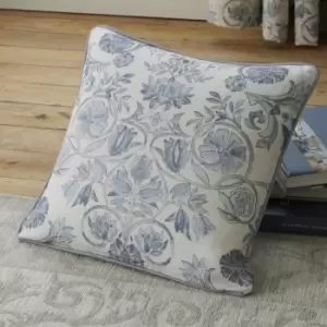 Image of Dreams & Drapes Averie Floral Print 100% Cotton Piped Edge Filled Cushion, Blue, 43 x 43 Cm