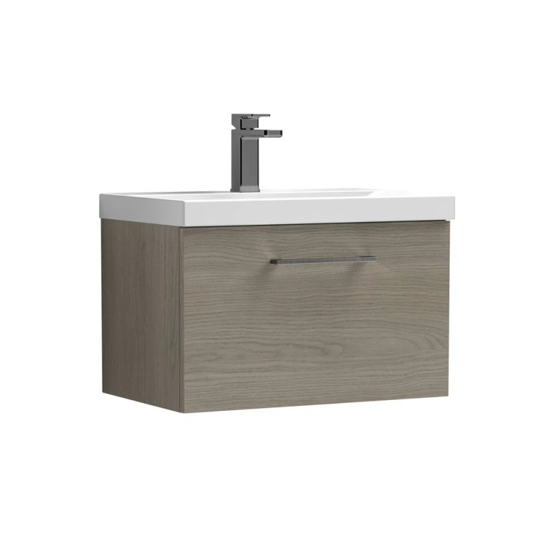 Image of Balterley 600mm Wall Hung 1 Drawer Vanity Basin Unit, Mid Oak, Pewter Handle in Brown Brown Unisex
