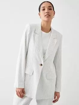 Image of Dorothy Perkins Stripe Linen Blend Blazer - Cream, Size 16, Women
