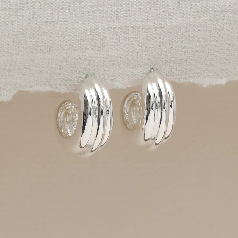 Image of Mood Silver Plated Chubby Hoop Earrings Silver female One Size