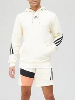 Image of adidas 3-Stripe Tape Pullover Hoodie - White/Blue, Size S, Men
