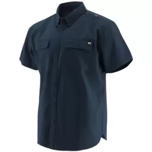 Image of Caterpillar Mens Button Up Short Sleeve Work Shirt (S) (Navy)