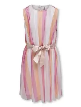 Image of Only Kids Girls Stripe Tulle Dress - Cloud Dancer, White, Size 5-6 Years, Women