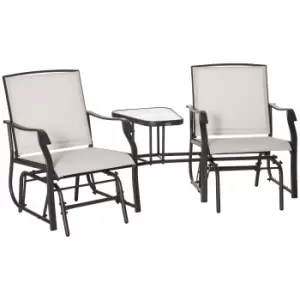 Image of Outsunny Garden Double Glider Rocking Chairs Gliding Love Seat with Middle Table Conversation Set Patio Backyard Relax Outdoor Furniture Beige
