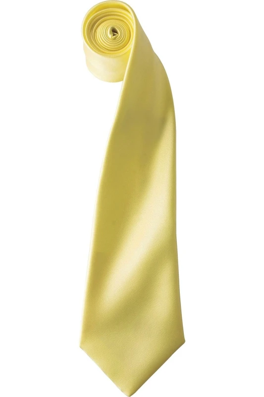 Image of Premier Premier Men Plain Satin Tie (Narrow Blade) in Lemon Lemon One Size Male 5055805452016
