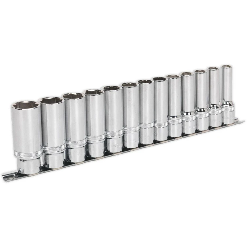 Image of Loops 13 PACK DEEP Socket Set 1/2" Metric Square Drive - 6 Point LOCK-ON Rounded Heads Multi
