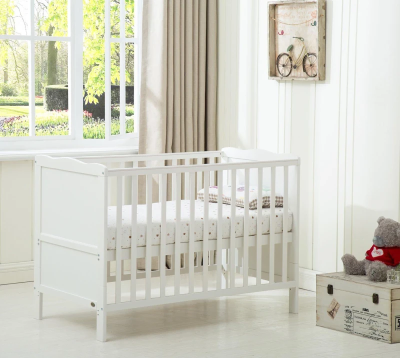 Image of MCC (White) MCCA Wooden Baby Cot Bed "Orlando" & Water repellent Mattress