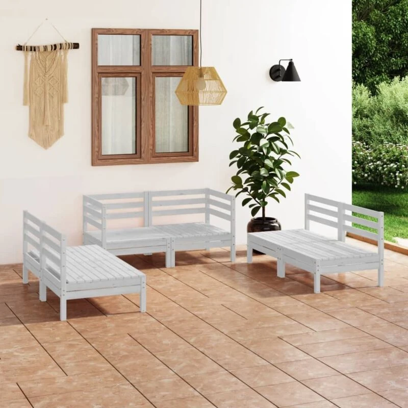 Image of VIDAXL 6 Piece Garden Lounge Set White Solid Pinewood Vidaxl 8720286684351