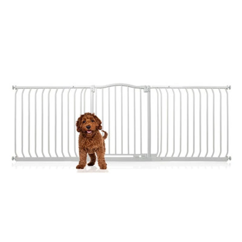 Image of Bettacare Curved Top Dog Gate, 197Cm - 206Cm, Matt White, Pressure Fit Pet Gate For Dog And Puppy, Pet And Dog Barrier