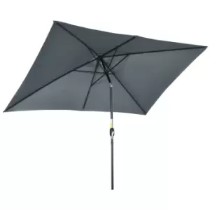 Image of Outsunny 3x2m Patio Parasol Garden Umbrellas Canopy with Aluminum Tilt Crank Rectangular Sun Shade Steel, Dark Grey