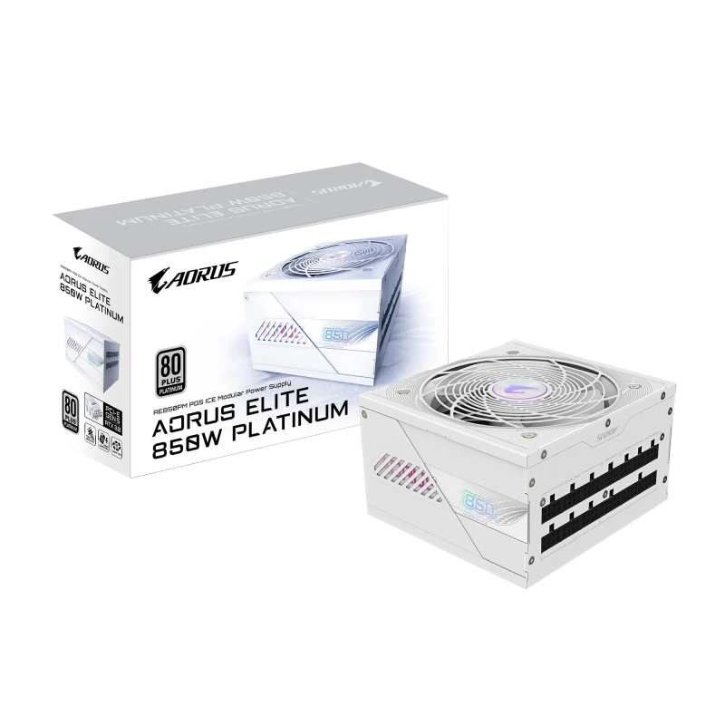 Image of Gigabyte Gigabyte AORUS ELITE P850W ICE Power Supply - PCIe 5.0, 80 PLUS Platinum, Fully Modular Design, 120mm Fan, ATX 3.0 compatible, EU Plug GP-AE8
