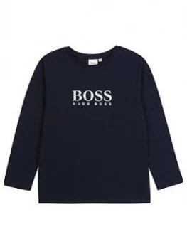 Image of Hugo Boss Long Sleeve Logo T-Shirt Navy Size 12 Years Boys