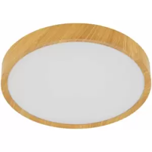 Image of Loops - Flush Ceiling Light Colour Natural Wood Look Shade White Plastic Bulb LED 16.8W