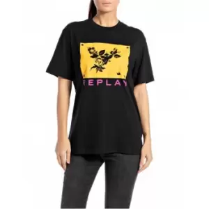 Image of Replay Flower T-Shirt Womens - Black