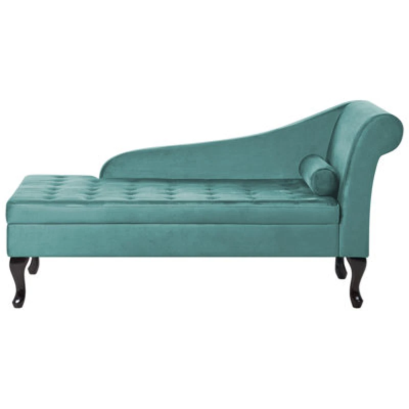Image of Beliani Right-Hand Chaise Lounge Pessac Velvet Teal With Storage
