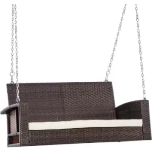 Image of Outsunny - 2-person Wicker Swing Chair, Porch Loveseat Garden Hanging Bench, Cream - Cream