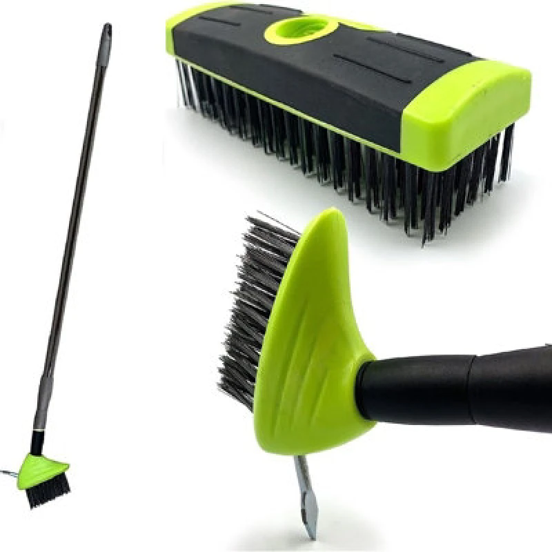 Image of Gr8 Garden 3in1 Extendable Weed Brush Garden Patio Cleaner Moss Leaf Removal Scraping Tool Green