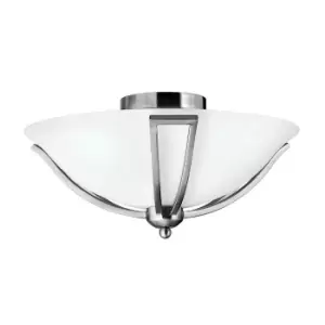 Image of 2 Bulb Flush Light Low Ceiling Brushed Nickel LED E27 60W Bulb