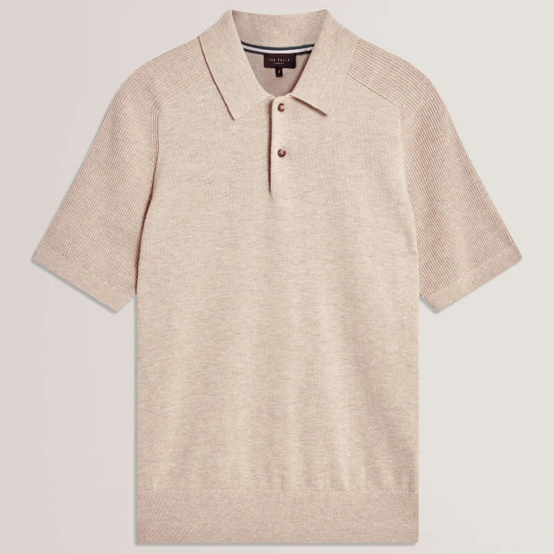 Image of Ted Baker Ted SS RibRaglanPolo Sn62 Taupe male S (2)