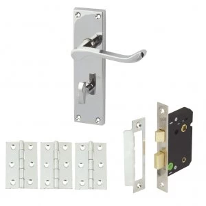 Image of Victorian Scroll Bathroom Handle Set with Lock and Hinges