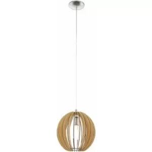Image of Pendant Ceiling Light Colour Satin Nickel Shade Maple Wood Small Bulb E27 1x60W