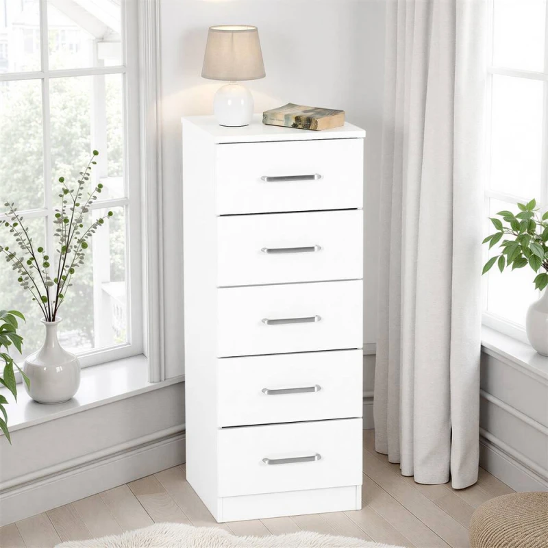 Image of Seconique Dakota 5 Drawer Narrow Chest - White 100-102-212