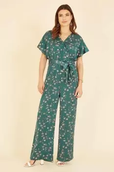 Image of Green Pebble Print Satin Jumpsuit