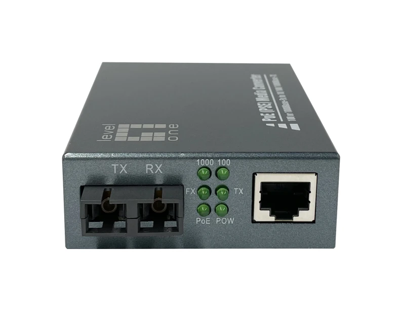 Image of LevelOne RJ45 to SC Gigabit Media Converter. PoE PSE. Multi-Mode Fiber