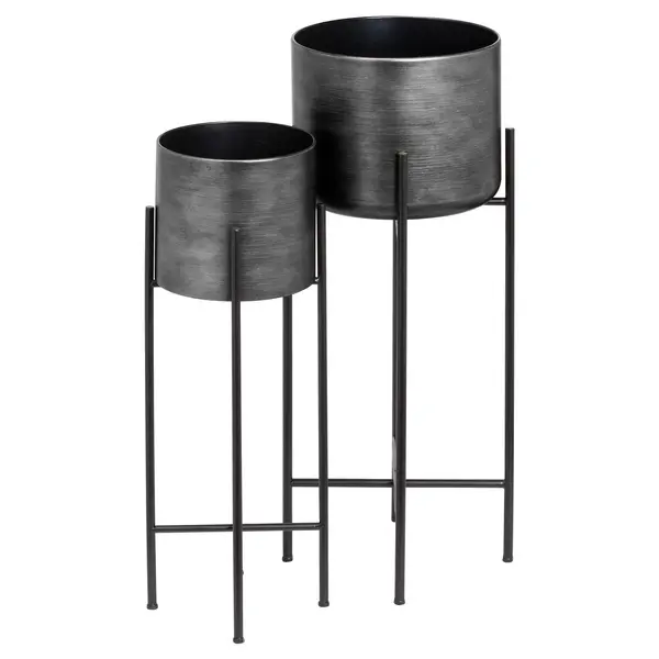 Image of Hill Set Of Two Grey Metallic Planters On Stand HI-21343