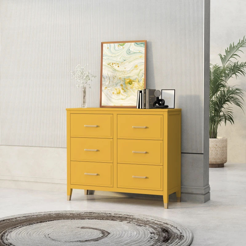 Image of Cabinet Bits Palazzi 6 Drawer Chest of Drawers in Mustard Mustard Unisex