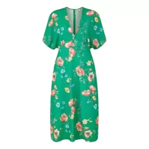 Image of Yumi Green Floral Kimono Midi Dress - Green
