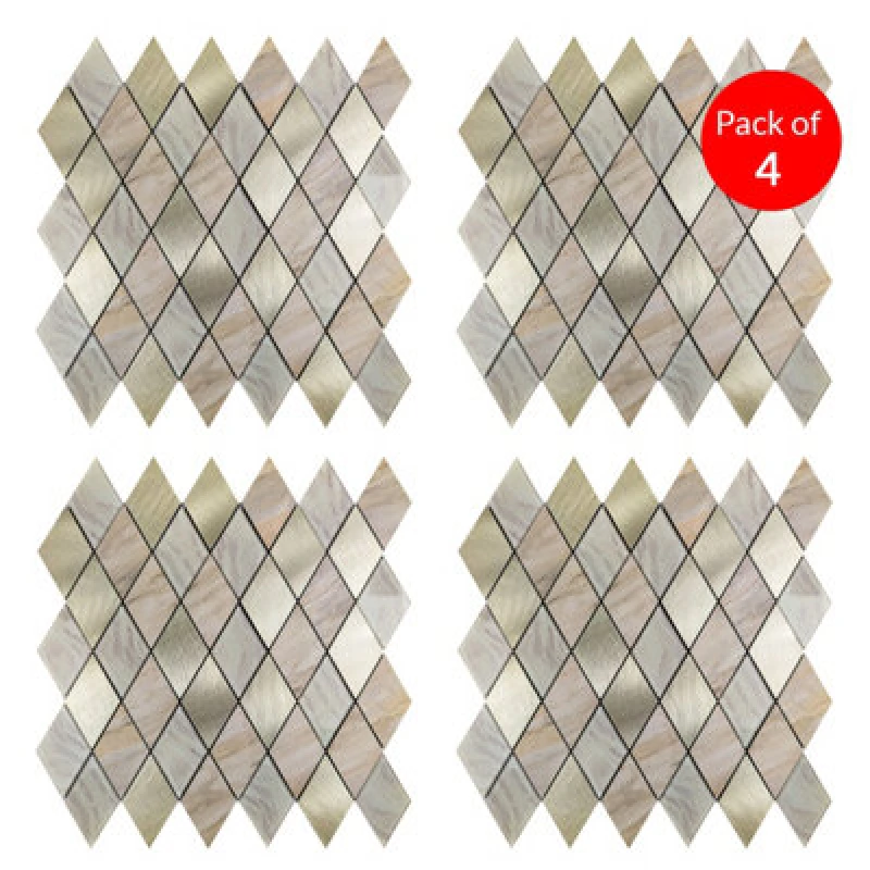 Image of Ener-J Rose Gold Slate Diamond Pattern Peel And Stick Aluminum Tile Size:295 X 295 X 4.5mm (Pack Of 4)
