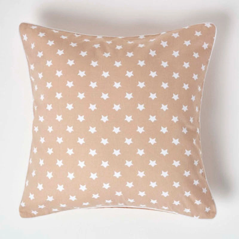 Image of Homescapes Cotton Beige Stars Cushion Cover, 60 X 60 Cm