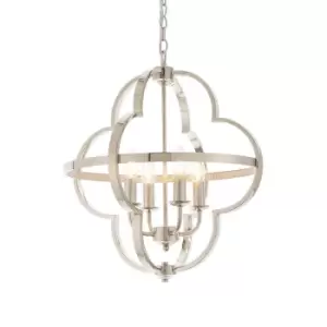Image of Bright Nickel Shaped Frame Ceiling Pendant Light - 4 Bulb Hanging Fitting